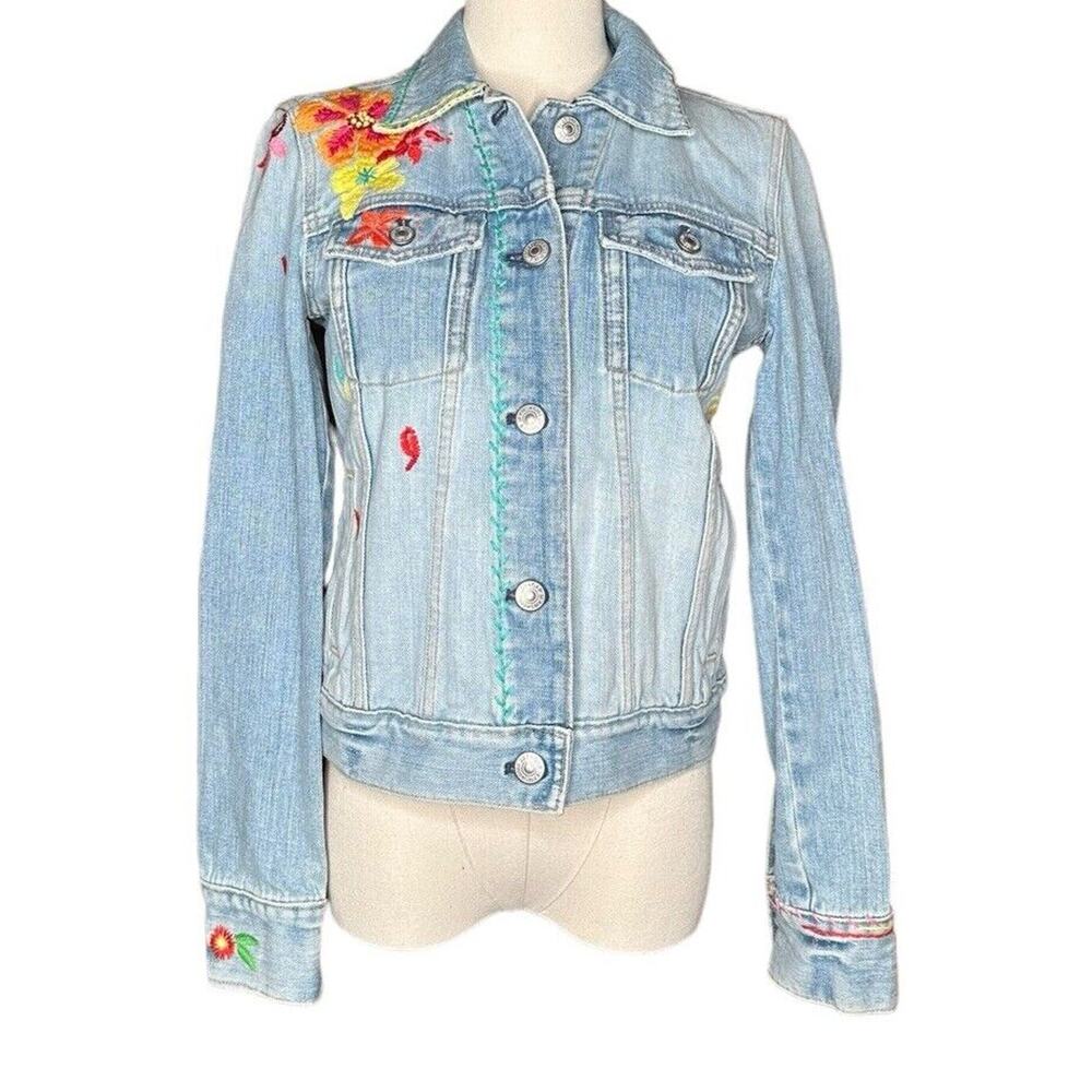 Light Blue Embroidered Denim Jacket - Women's
